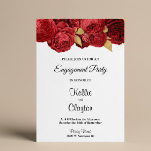 Convite À Festa de noivado Floral Vermelha E Doura