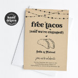 Convite à Festa de noivado Free Taco Funny<br><div class="desc">Tacos gratuitos (e estamos noivos!) Desfrute de um convite festa de noivado divertido que põe o holofote em...  tacos! Trabalho de arte é desenhado à mão.</div>