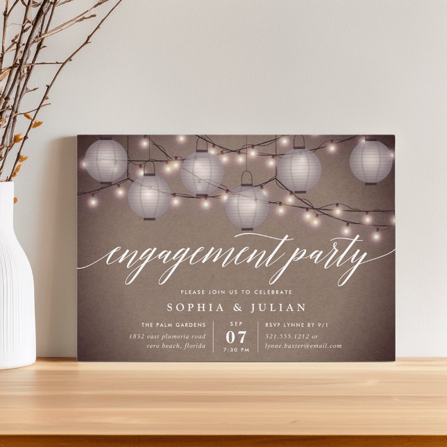 Convite à Festa de noivado Rustic Lanterns (Criador carregado)