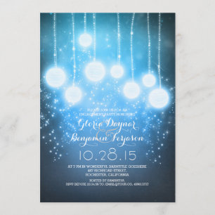 Convite a festa de noivado rústica romântica das luzes