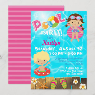Convite A festa na piscina caçoa o aniversário da nataç