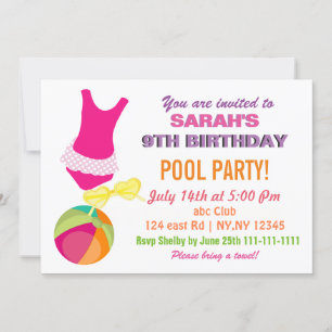 Convite A festa na piscina das meninas do flip-flop da