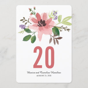 Convite A flor cor-de-rosa da aguarela estourou o número