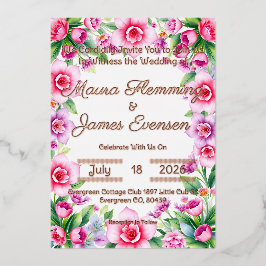 Convite à Folha Floral Rosa e Púrpura