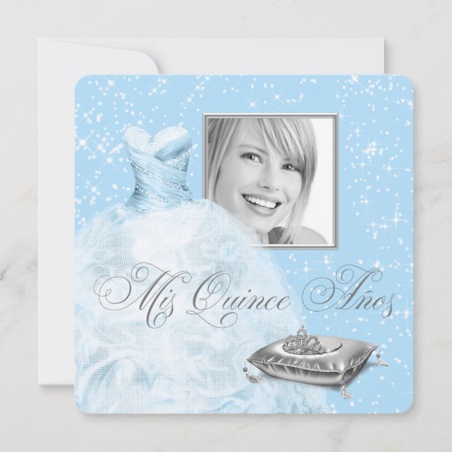 Convite à Foto da Princesa Azul Quinceanera (Frente)