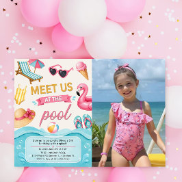 Convite A Foto do Aniversário na Piscina de Verão