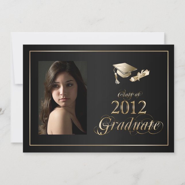 Convite A foto graduada elegante preta e do ouro 2012 (Frente)