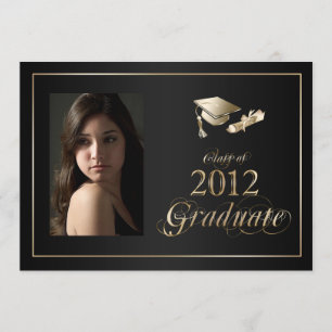 Convite A foto graduada elegante preta e do ouro 2012