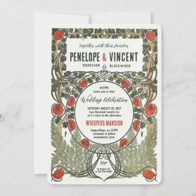 Convite à Frame de Arte Nouveau para Rosas Selvage (Frente)