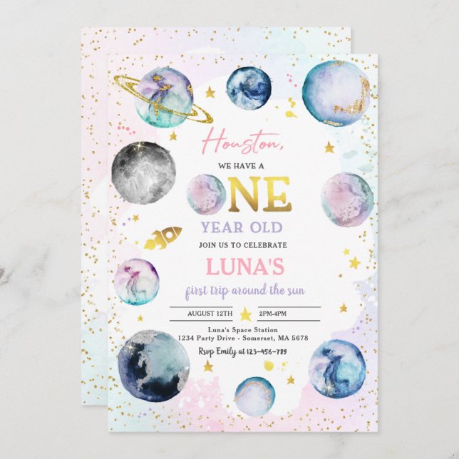 Convite A Garota do Aniversário do Espaço Rosa Primeira Vi (Frente/Verso)