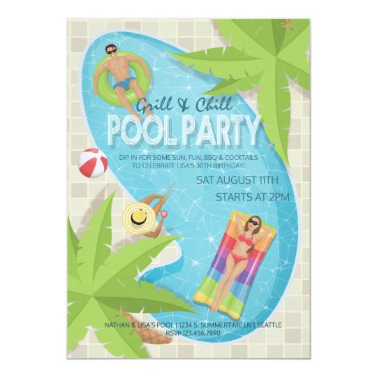 Convite A Grade E A Festa Na Piscina Adulta Do Aniversario Zazzle Com Br
