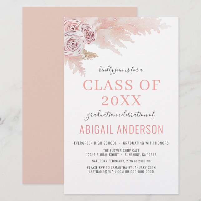 Convite à Graduação Boho Pampas para 2023 (Frente/Verso)