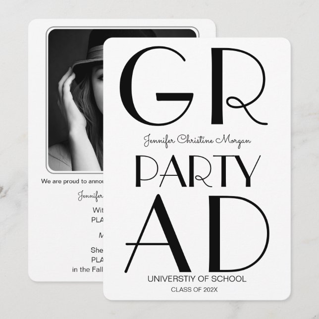 Convite à Graduação de Fotos Minimalista Moderna (Frente/Verso)