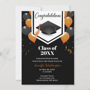 Convite à graduação de toranja e confete preto