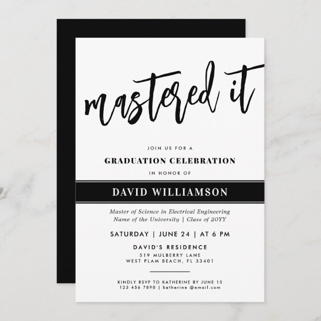 Convite A graduação do mestrado moderno dominou-a (Frente/Verso)