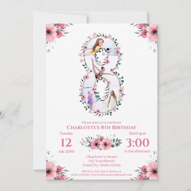 Convite A grande garota do aniversário, Colagem de Fotos,  (Frente)