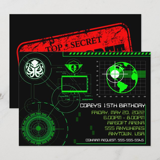 Convite A guerra Airsoft militar 5x7 convida o globo (Frente/Verso)