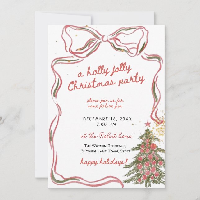 Convite A holly jolly hand drawn christmas party  (Frente)