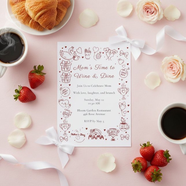 Convite A Hora da Mamãe para Vinho e Jantar Brunch do Dia  (Criador carregado)