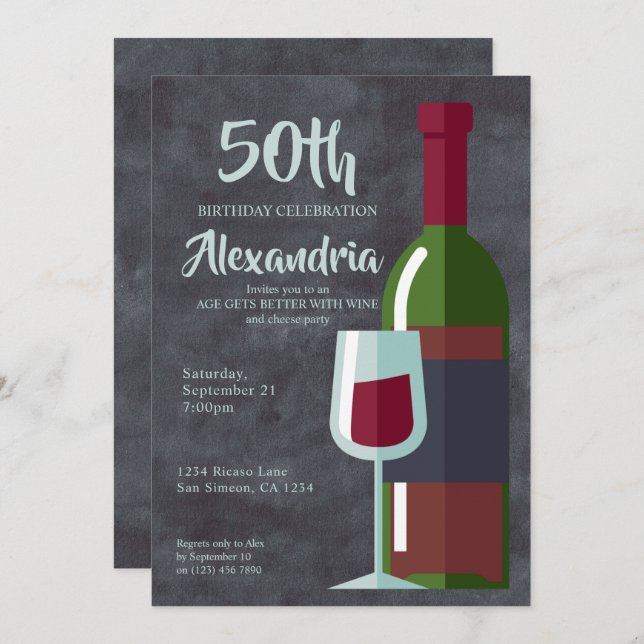 Convite A idade fica melhor com vinho Festa de Aniversário (Frente/Verso)