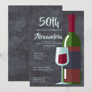 Convite A idade fica melhor com vinho Festa de Aniversário