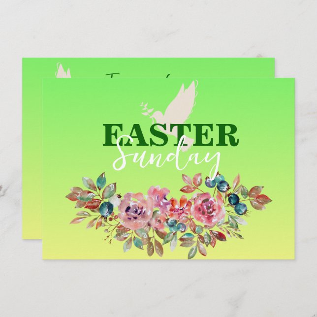 Convite à Igreja da Páscoa Floral Verde e Amarela (Frente/Verso)