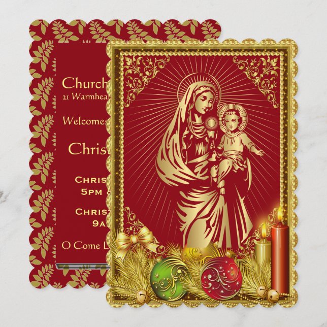 Convite à Igreja de Natal personalizável (Frente/Verso)