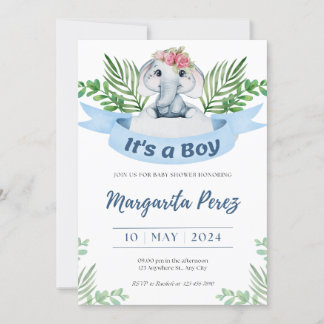 Convite à Ilustração de Elefante de Bebê Encantado