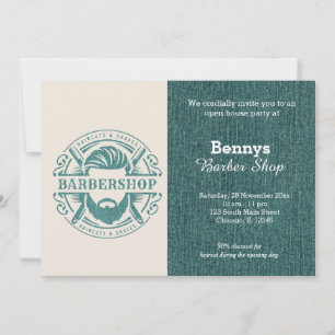Convite A jeans azul da barbearia abre dia