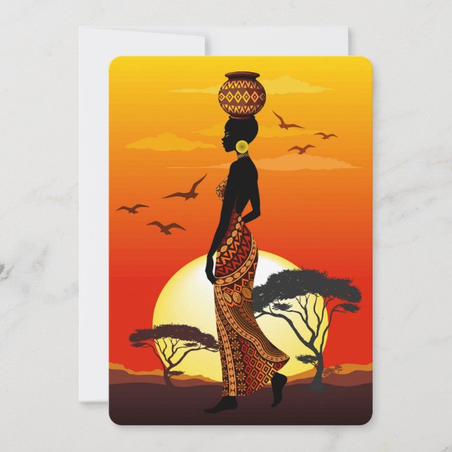 Convite A linda mulher africana Silhouette sobre os sóis a (Frente)