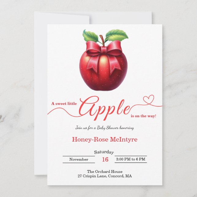 Convite A Little Apple Is On The Way | Fall Baby Shower  (Frente)