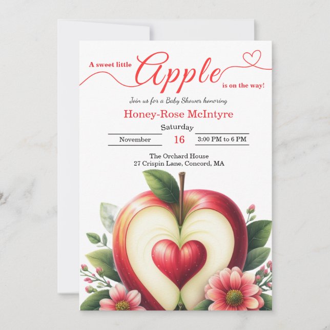 Convite A Little Apple Is On The Way | Fall Baby Shower  (Frente)