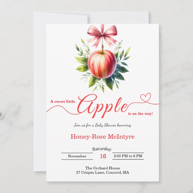 Convite A Little Apple Is On The Way | Fall Baby Shower  (Frente)