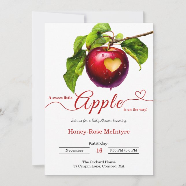 Convite A Little Apple Is On The Way | Fall Baby Shower  (Frente)