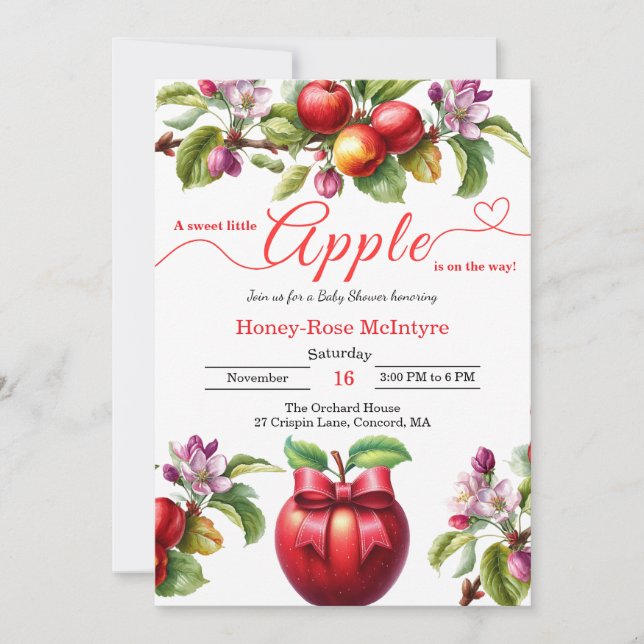Convite A Little Apple Is On The Way | Fall Baby Shower  (Frente)
