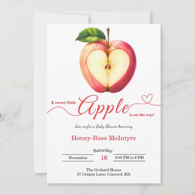 Convite A Little Apple Is On The Way | Fall Baby Shower  (Frente)