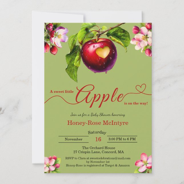 Convite A Little Apple Is On The Way | Fall Baby Shower  (Frente)