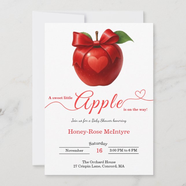 Convite A Little Apple Is On The Way | Fall Baby Shower  (Frente)