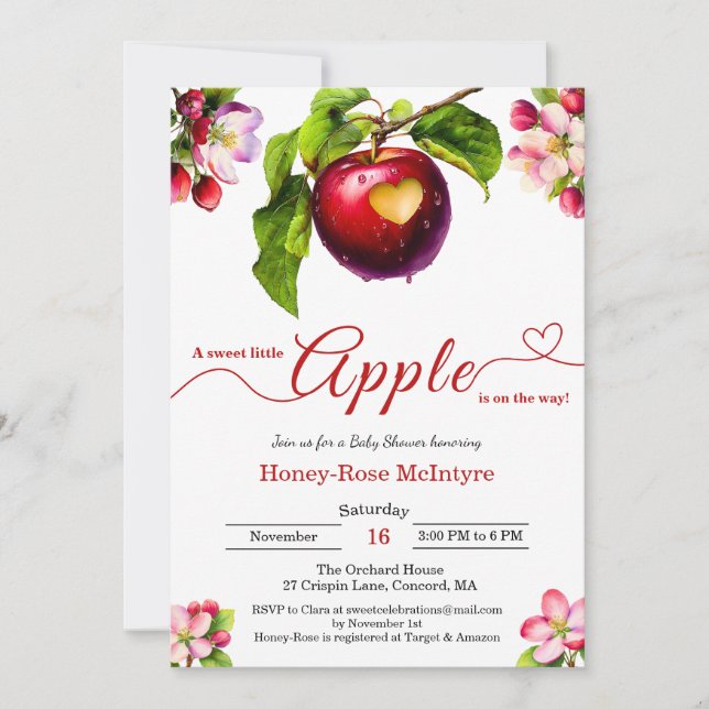 Convite A Little Apple Is On The Way | Fall Baby Shower  (Frente)