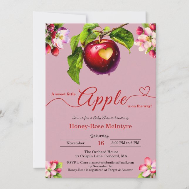 Convite A Little Apple Is On The Way | Fall Baby Shower  (Frente)