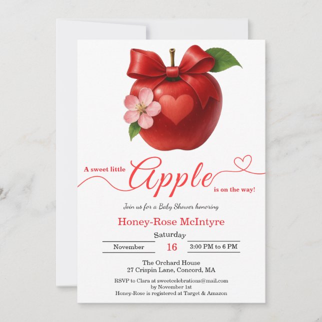 Convite A Little Apple Is On The Way | Fall Baby Shower  (Frente)