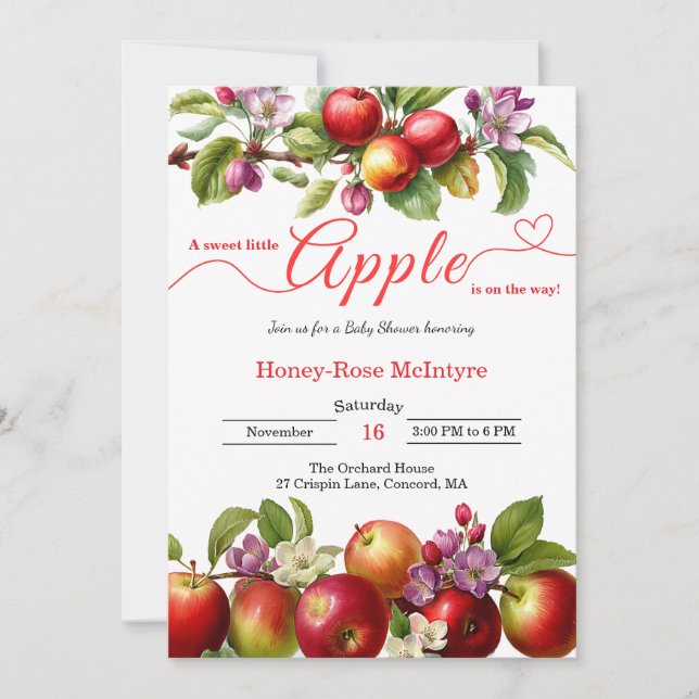 Convite A Little Apple Is On The Way | Fall Baby Shower  (Frente)