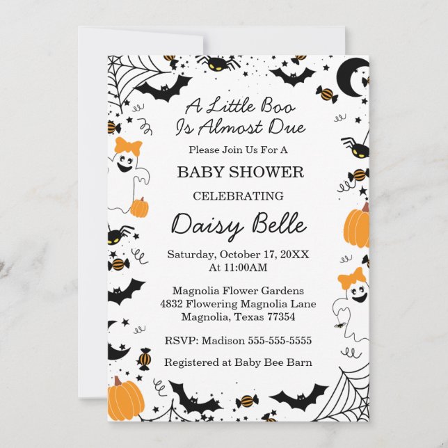 Convite A Little Boo Is Almost Due Halloween Baby Shower (Frente)