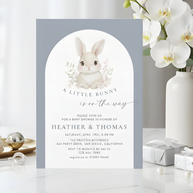 Convite A Little Bunny Elegant Dusty Blue Baby Shower (Criador carregado)