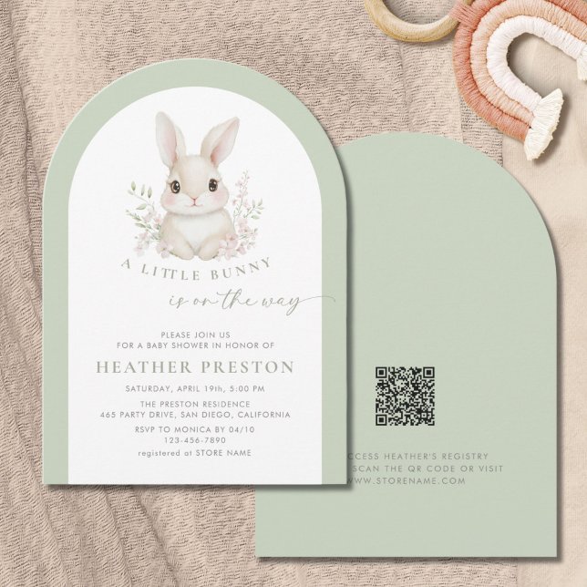 Convite A Little Bunny Elegant Sage Green Arch Baby Shower (Criador carregado)