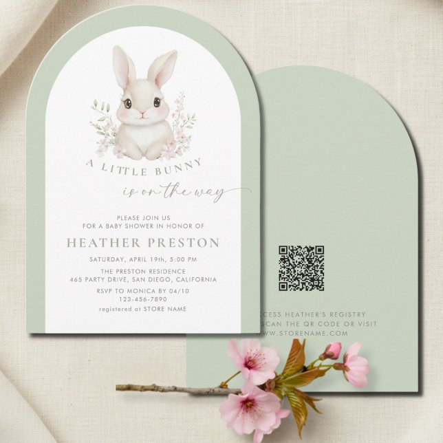 Convite A Little Bunny Elegant Sage Green Arch Baby Shower (Criador carregado)