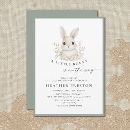Convite A Little Bunny Elegant Sage Green Baby Shower 
