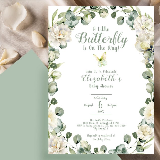 Convite A Little Butterfly Sage Green Baby Shower (Criador carregado)
