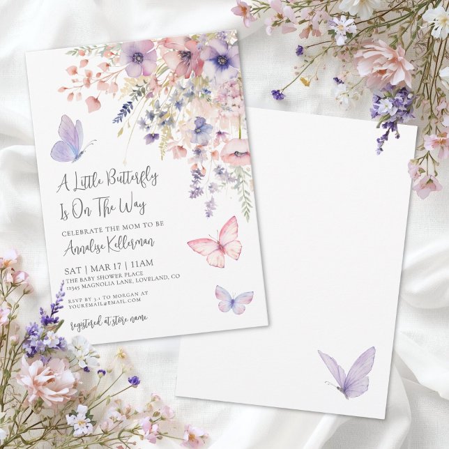 Convite A Little Butterfly Wildflower Baby Shower (A Little Butterfly Wildflower Baby Shower Invitation)