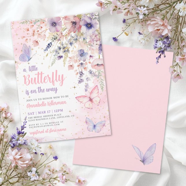 Convite A Little Butterfly Wildflower Baby Shower (A Little Butterfly Wildflower Baby Shower Invitation)
